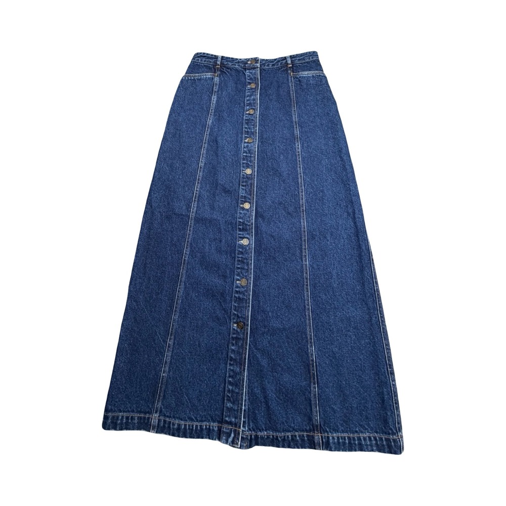 Tommy Hilfiger Denim Skirt Womens 10 30x35 Blue Button Front Cotton Cottagecore